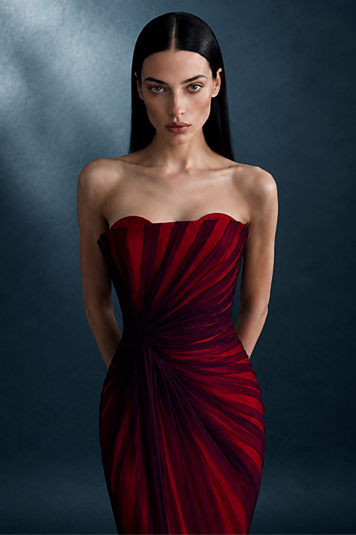 Hand Pleated Strapless Tulle Dress