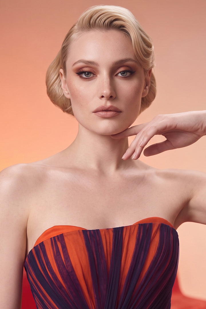 Hand Pleated Strapless Tulle Dress