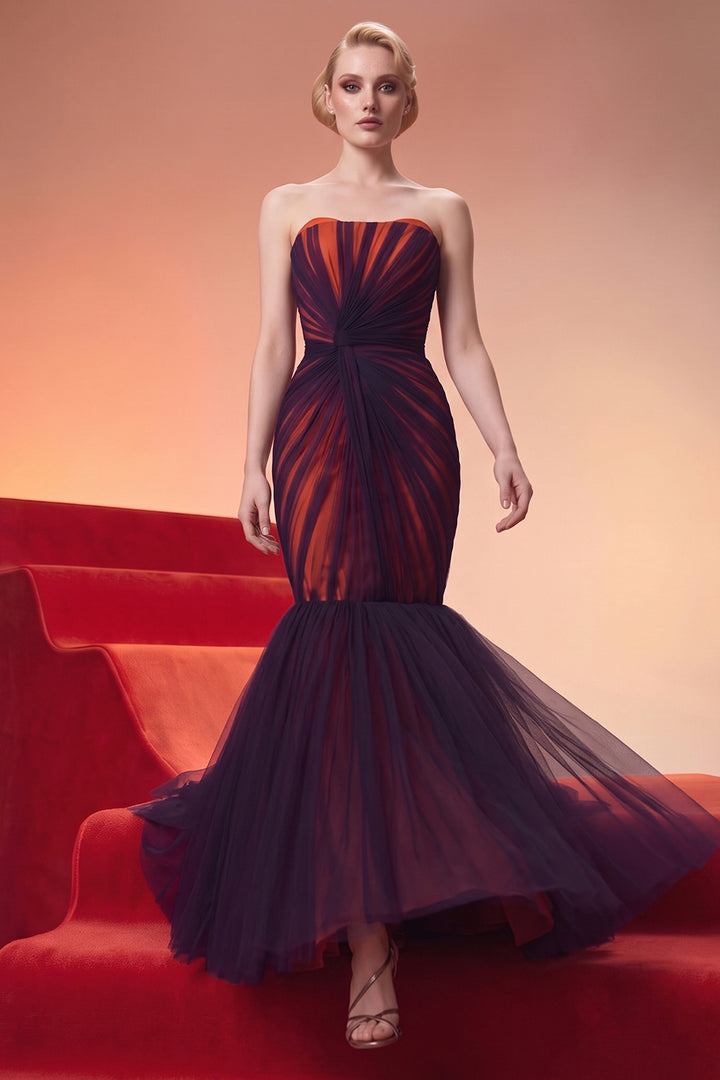 Hand Pleated Strapless Tulle Dress