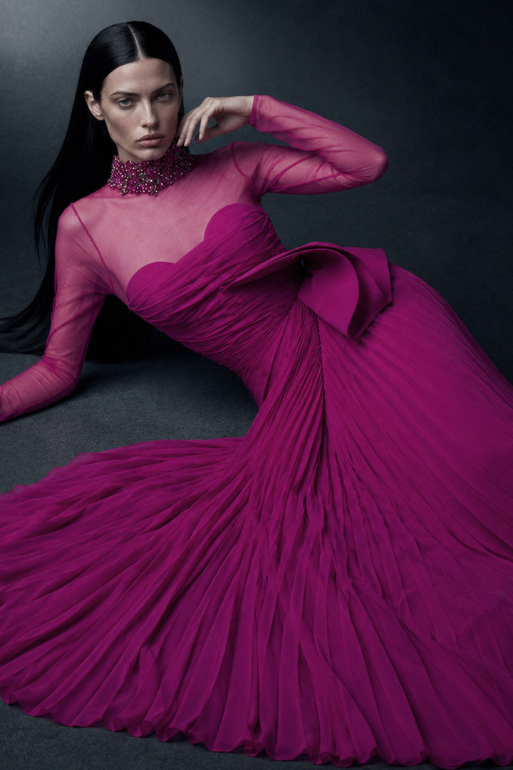 Draped High-Neck A-Line Dress