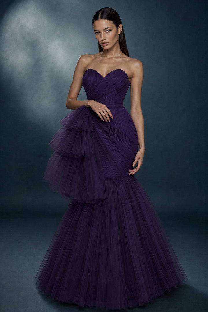 Tiered Tulle Mermaid Long Dress
