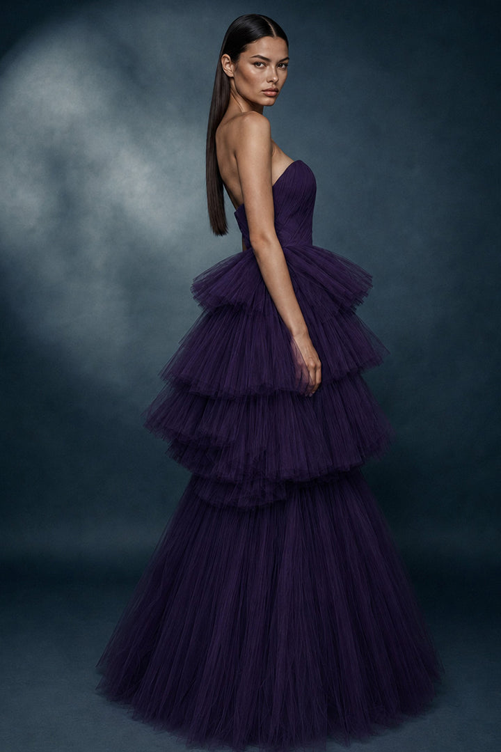 Tiered Tulle Mermaid Long Dress