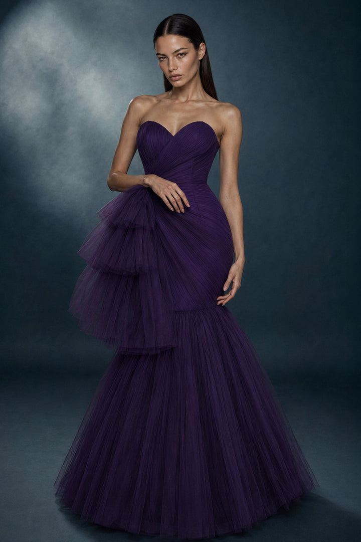 Tiered Tulle Mermaid Long Dress