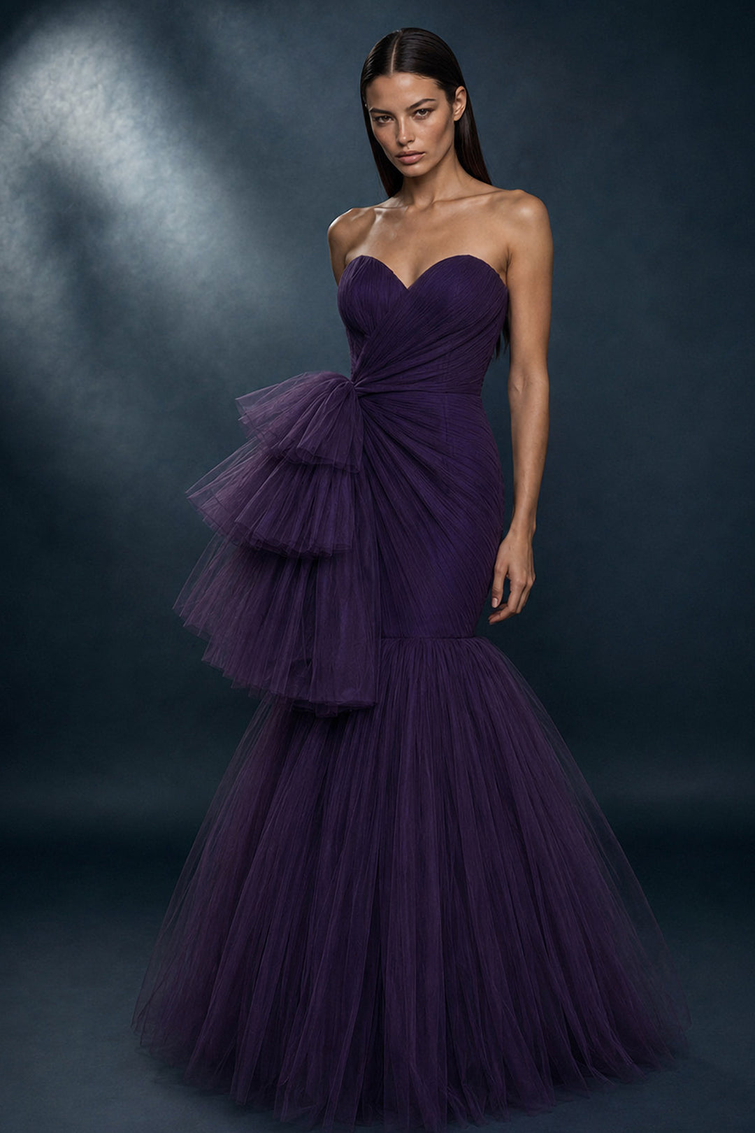 Tiered Tulle Mermaid Long Dress