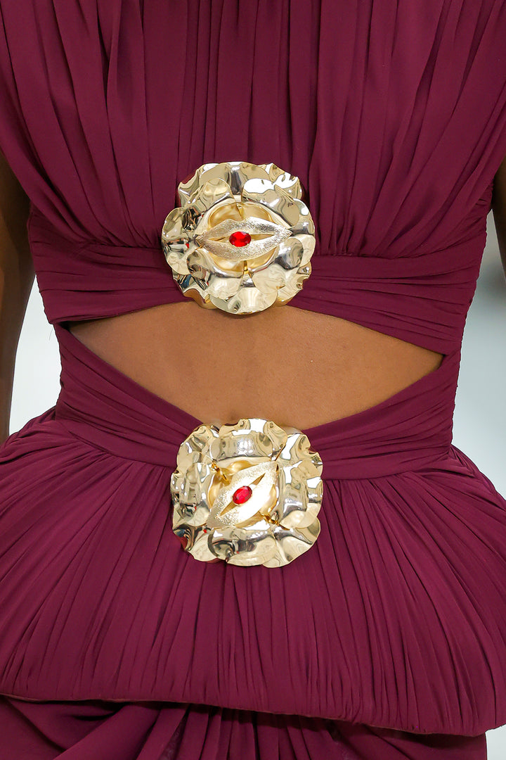 Sculpted Bodice Dress with Radiant Pleats