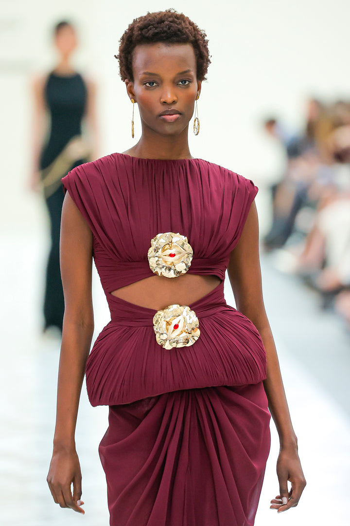 Sculpted Bodice Dress with Radiant Pleats