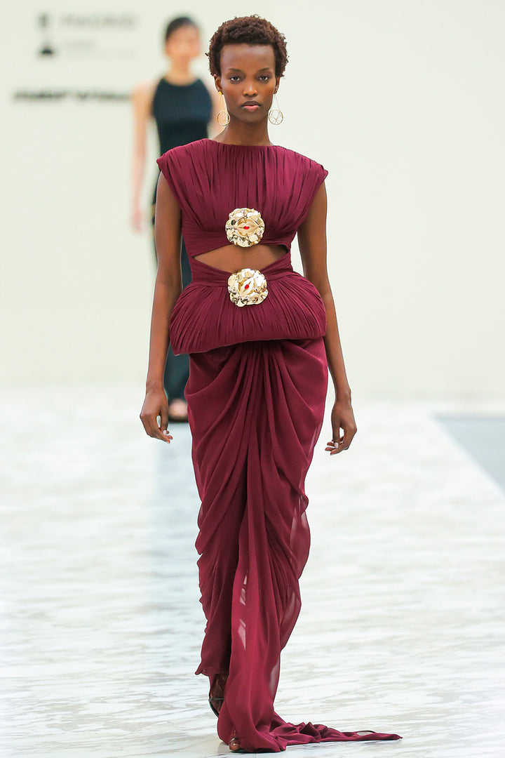 Sculpted Bodice Dress with Radiant Pleats