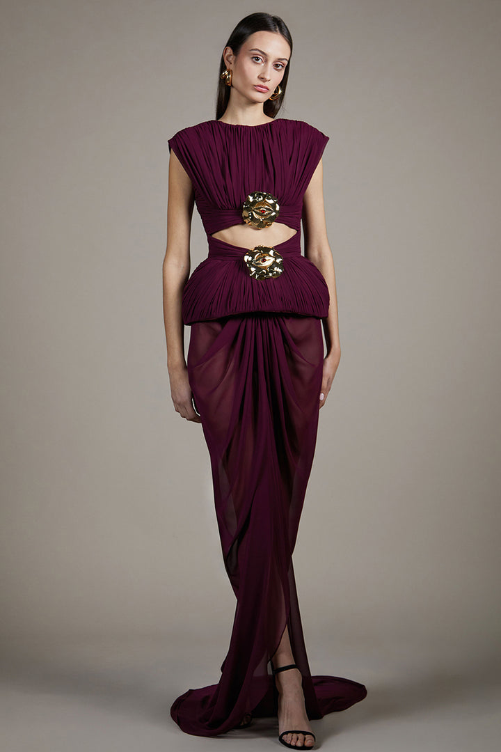 Sculpted Bodice Dress with Radiant Pleats