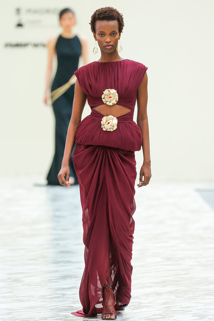 Sculpted Bodice Dress with Radiant Pleats