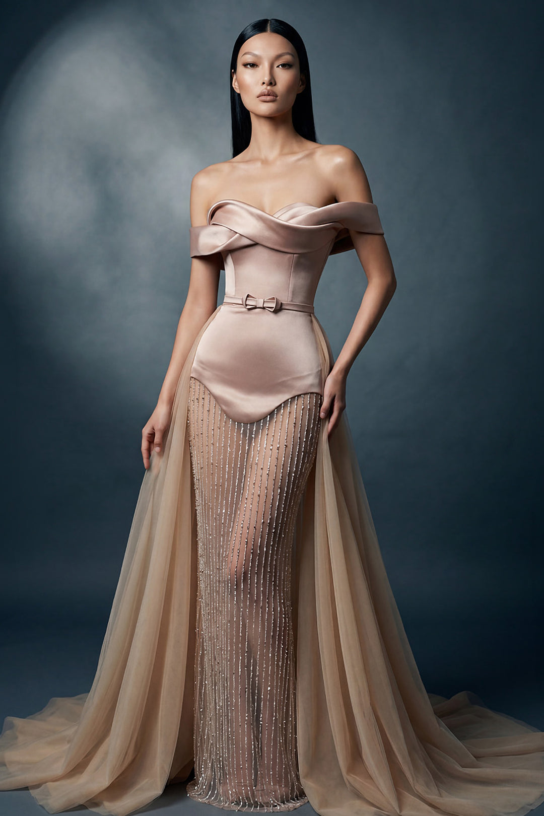 Off-The-Shoulder Crystal Column Dress