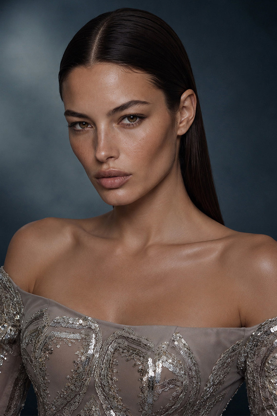 Off-The-Shoulder Crystal Embroidered Dress