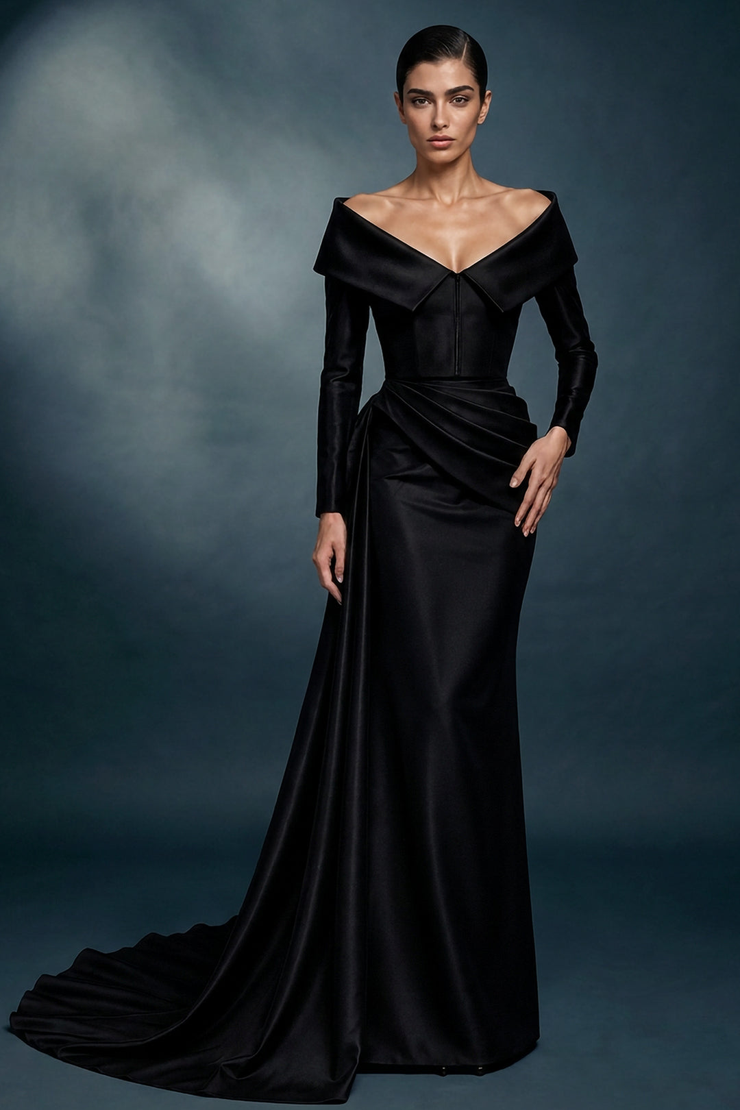 Off-Shoulder Corset Top with Long Fitted Sleeves