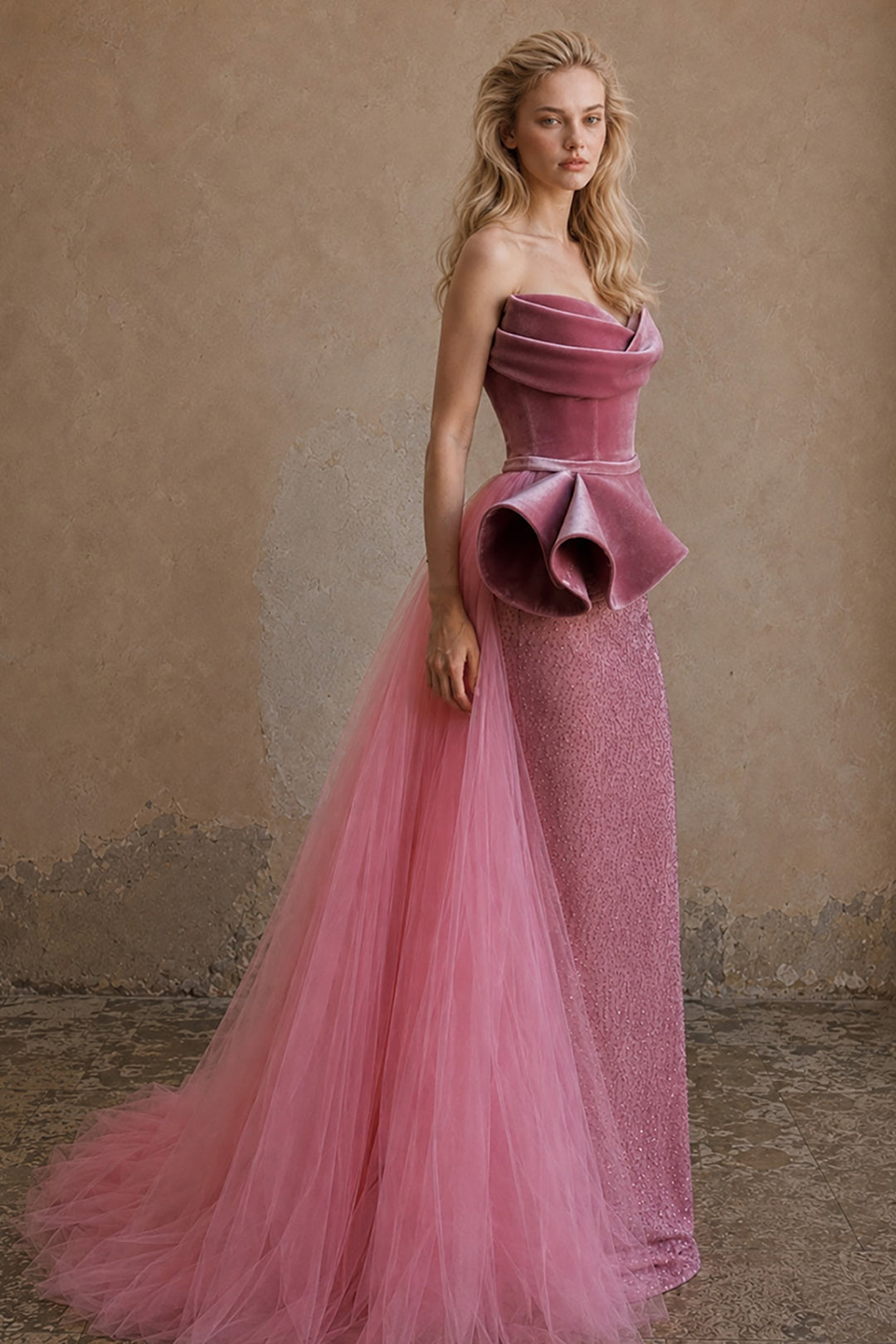 Sculptural Off-the-Shoulder with Embellished Peplum Dress