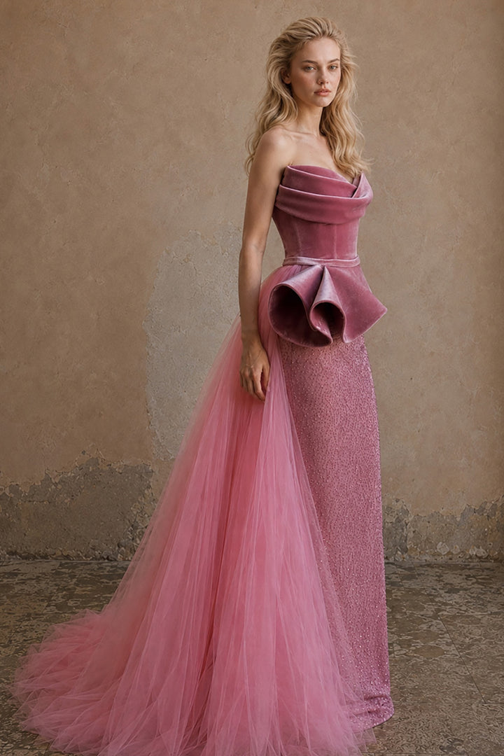 Sculptural Off-the-Shoulder with Embellished Peplum Dress
