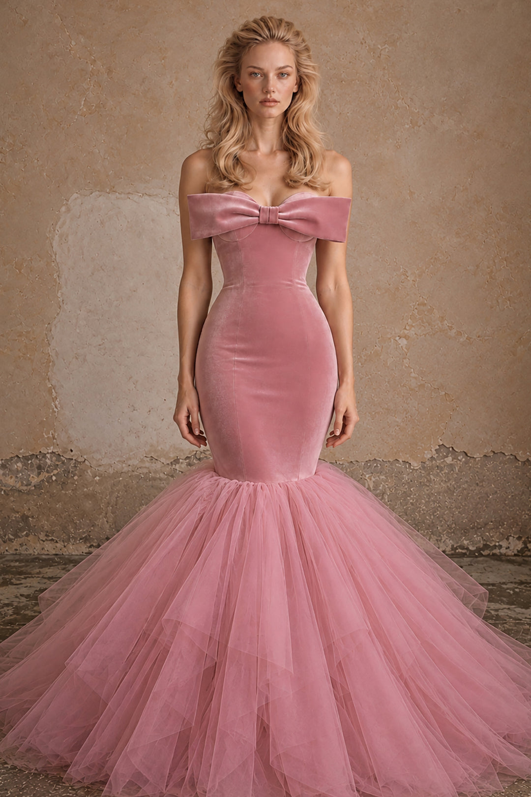Strapless Velvet Bow-Front with Mermaid Dress
