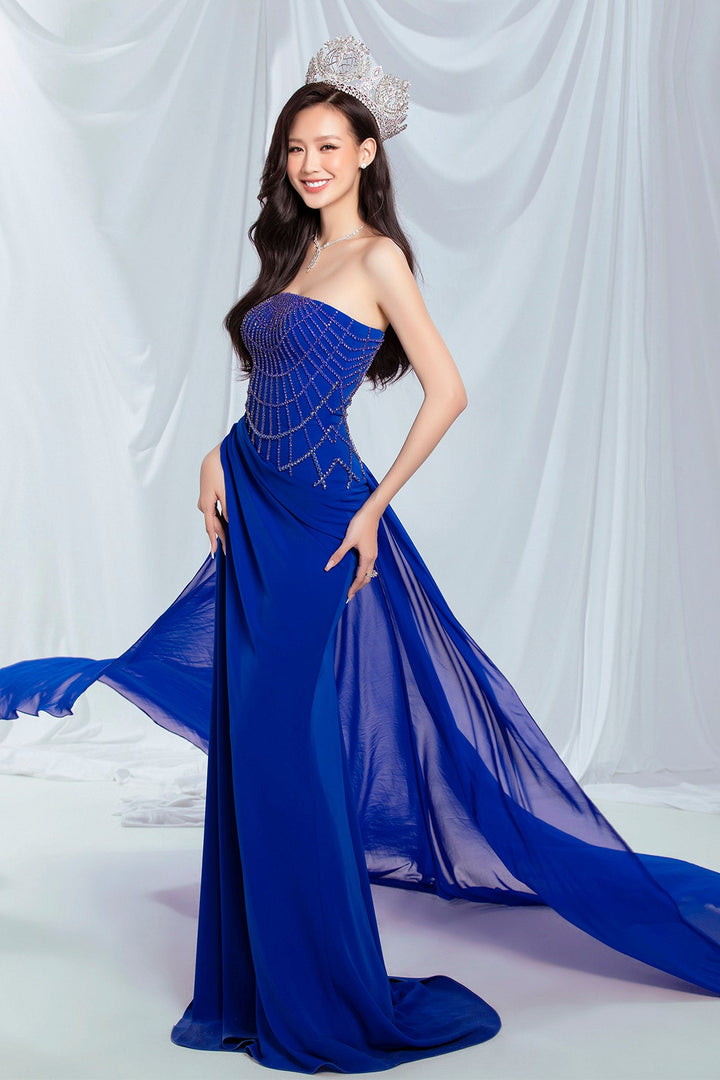 Blue Dress with Beaded Bodice