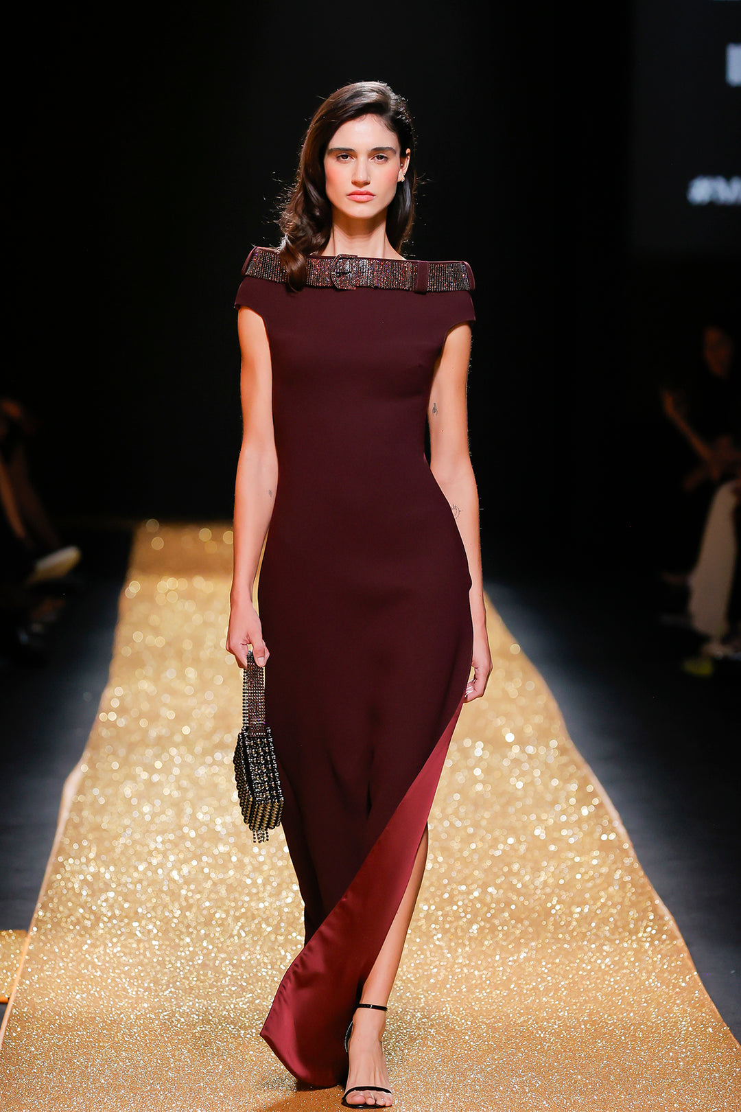 High Slit Fitted Crepe Dress Burgundy / US 2 High Slit Fitted Crepe Dress Burgundy / US 2