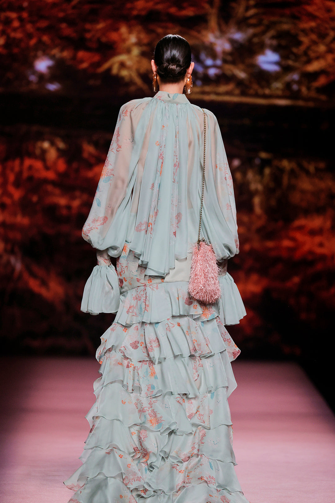 Chiffon Lantern-Sleeve Dress