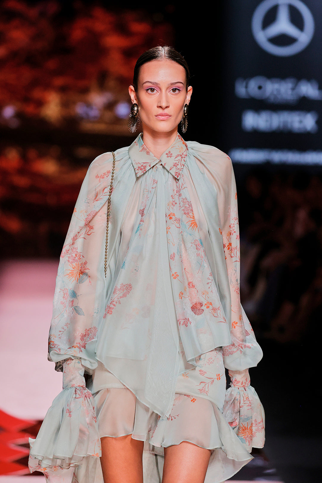 Chiffon Lantern-Sleeve Dress