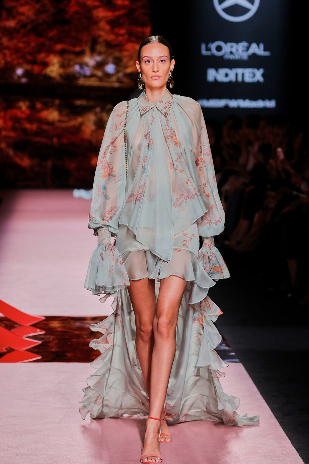 Chiffon Lantern-Sleeve Dress