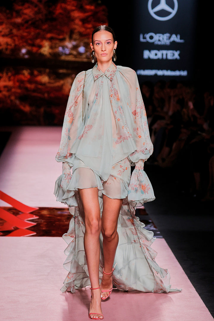 Chiffon Lantern-Sleeve Dress