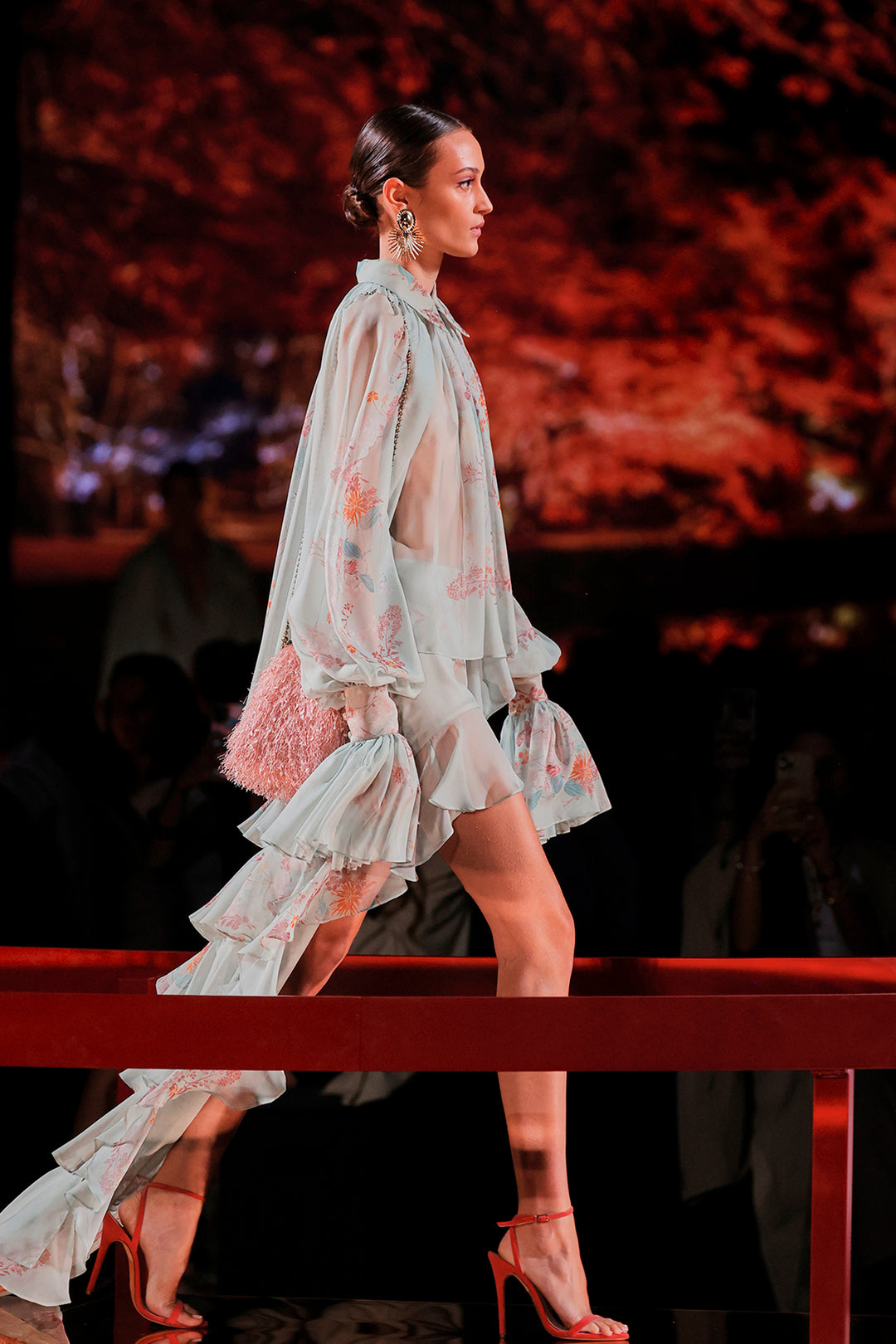 Chiffon Lantern-Sleeve Dress