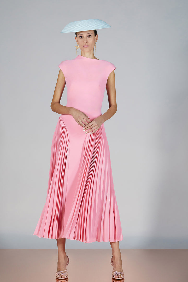 Crepe-Neckline A-Line Dress