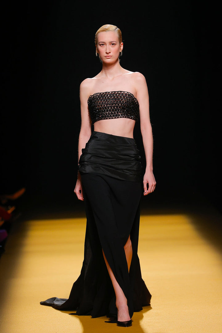 Strapless Crop Top with Draped Skirt