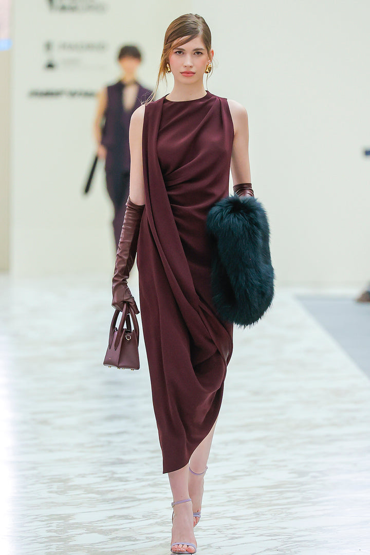 Sleeveless Draped Column Dress