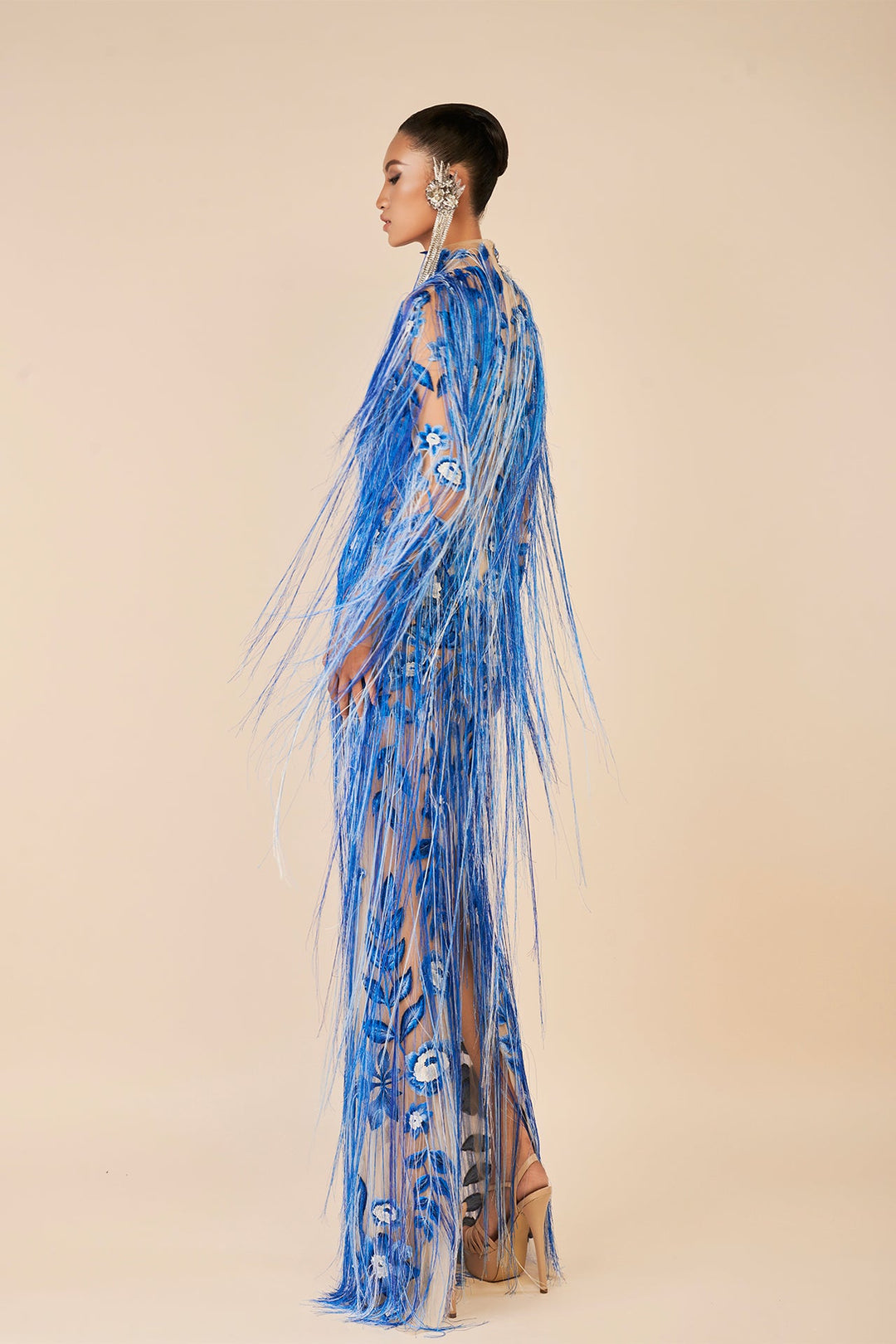 High-Neck Tulle Dress with Tassel Detailing Blue & White / FR 44 High-Neck Tulle Dress with Tassel Detailing Blue & White / FR 44