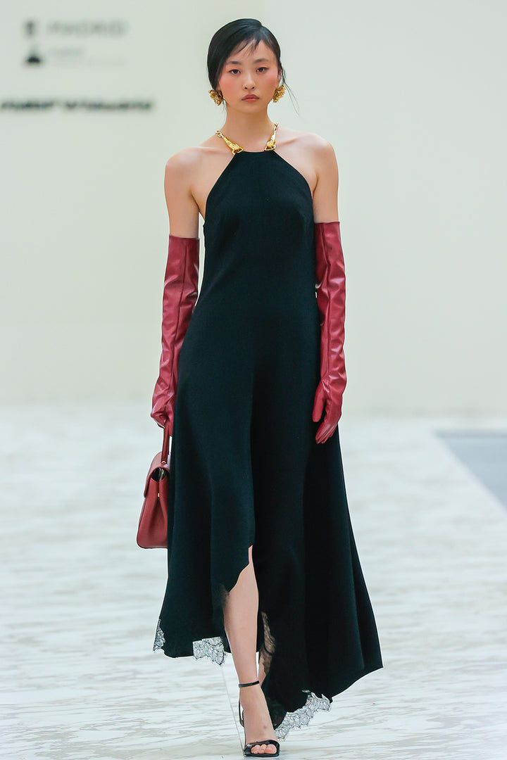 Halter Crepe High-Low Sheath Dress