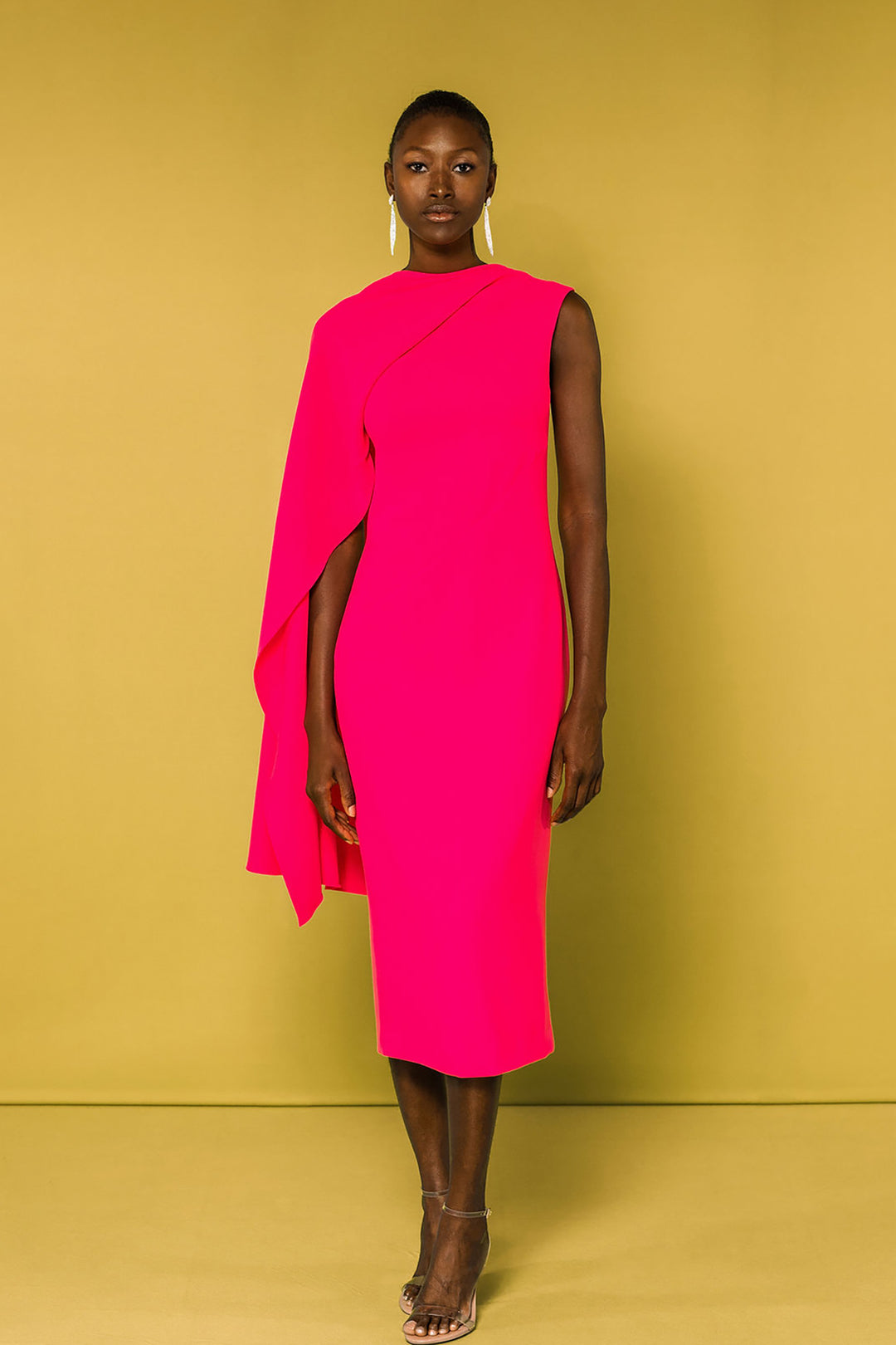 One cape sleeve midi dress Fuchsia / US 10 One cape sleeve midi dress Fuchsia / US 10