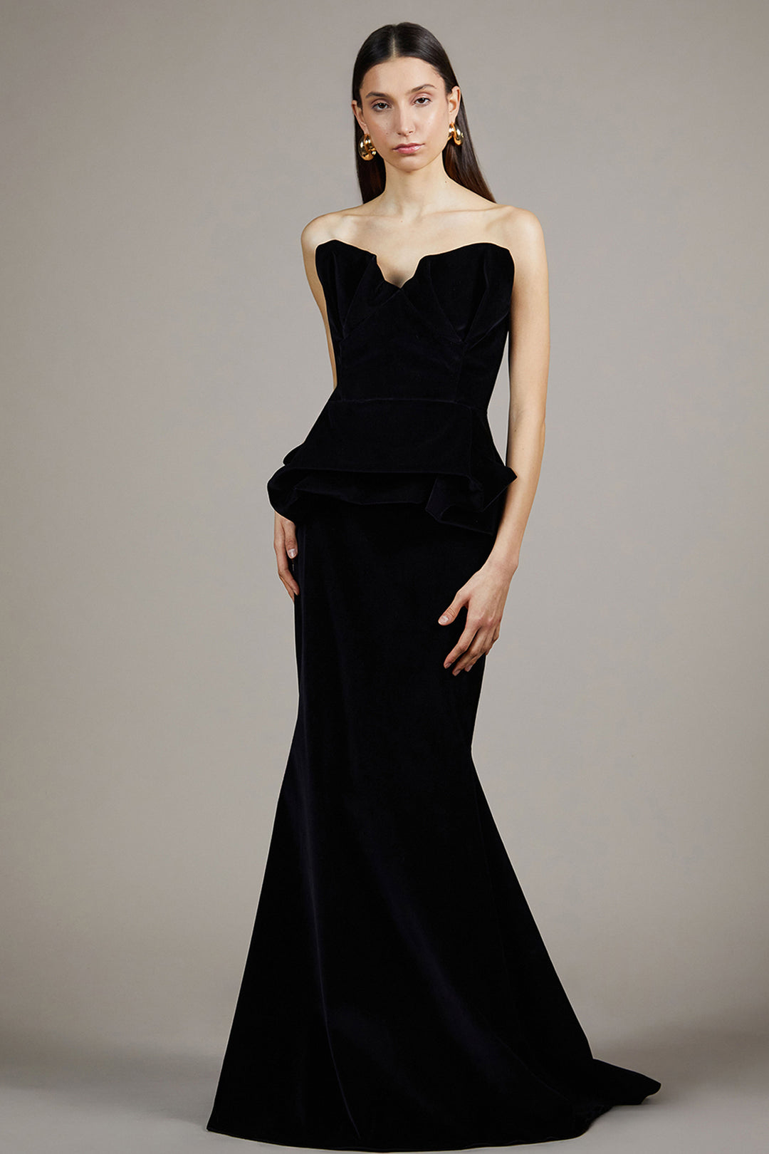 Strapless Crepe Dress with Peplum Waist