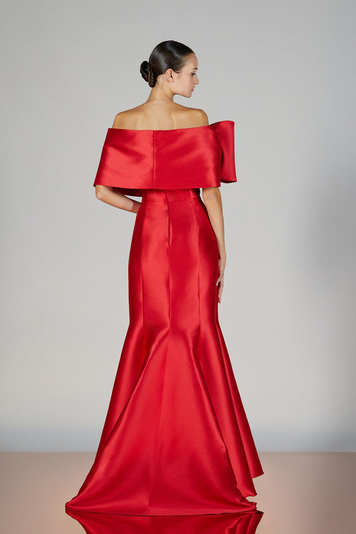 Satin Mermaid Dress with Puff Sleeves