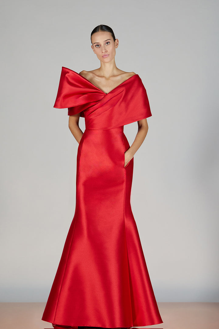 Satin Mermaid Dress with Puff Sleeves