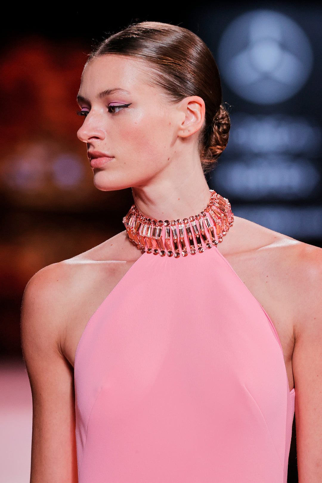 Organza Halter-Neckline Column Dress