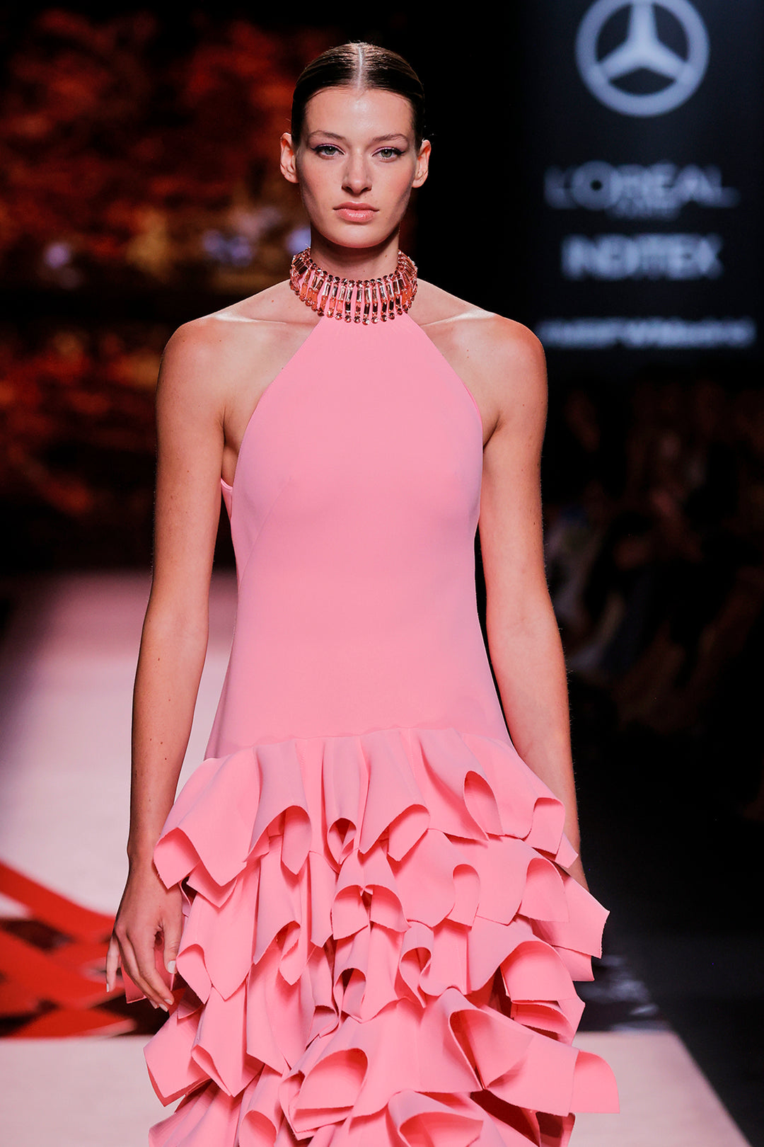 Organza Halter-Neckline Column Dress