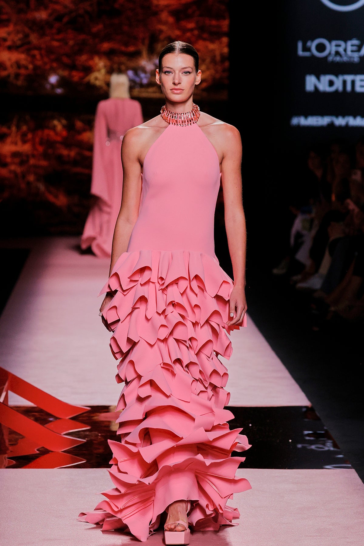 Organza Halter-Neckline Column Dress Pink / US 20 Organza Halter-Neckline Column Dress Pink / US 20