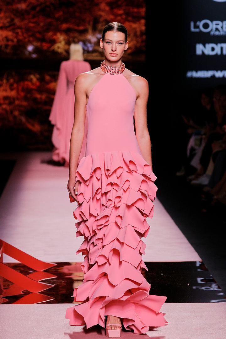 Organza Halter-Neckline Column Dress