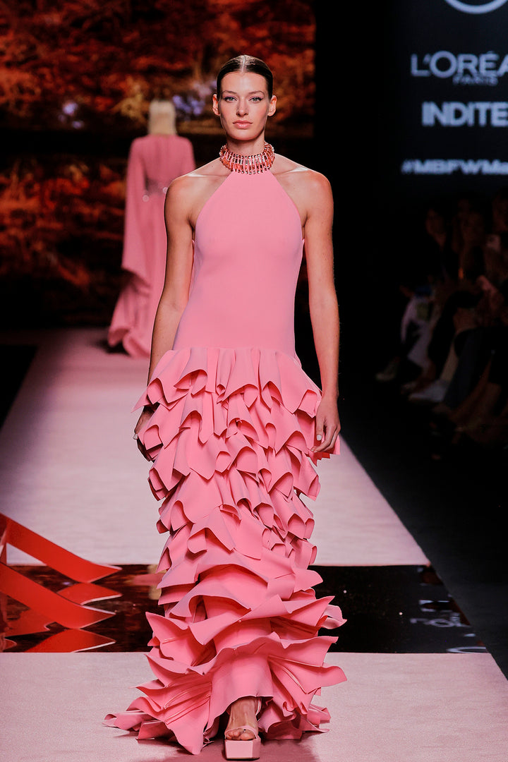 Organza Halter-Neckline Column Dress