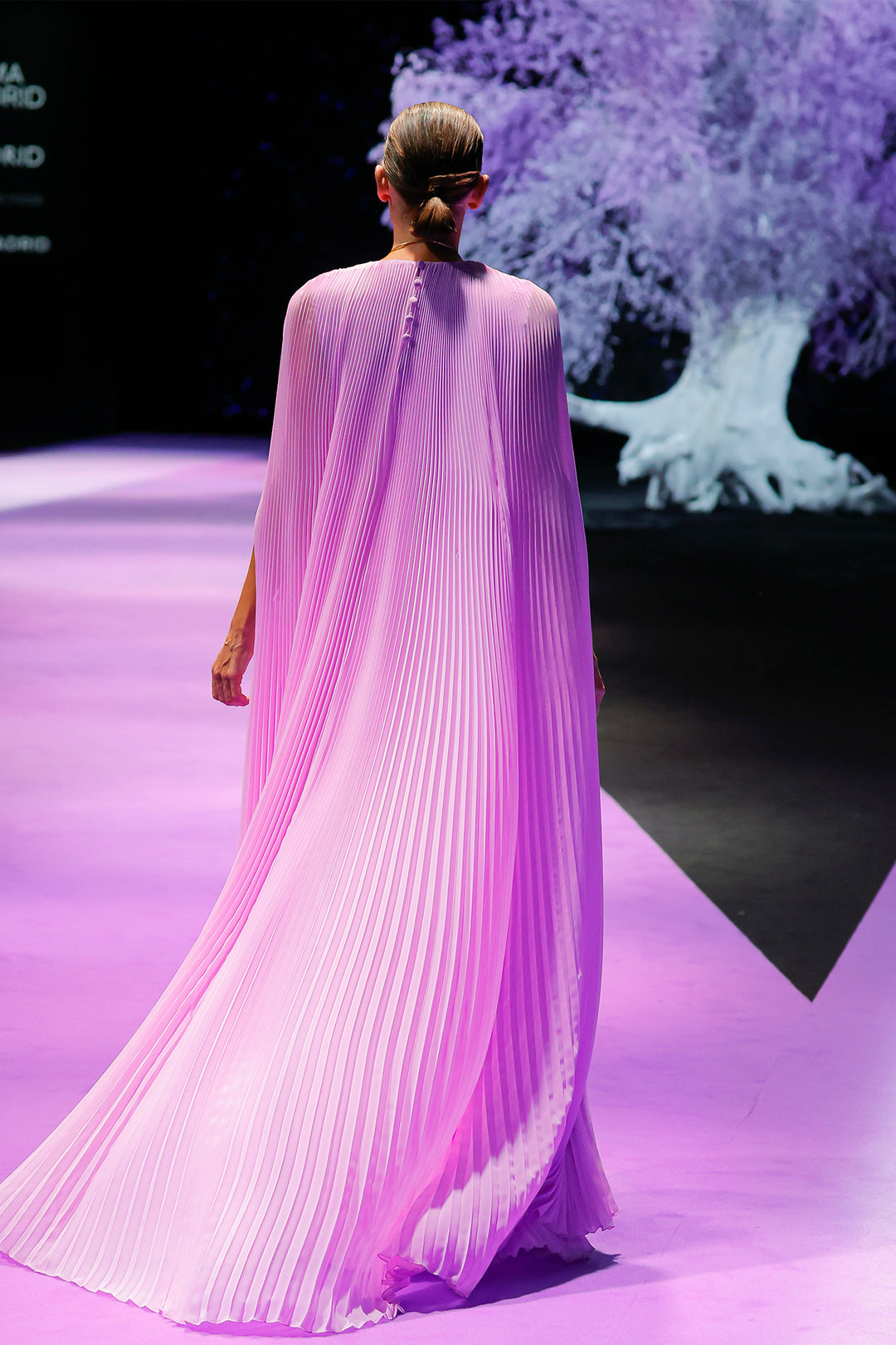 Pleated Cape Dress with Metallic Leaf Brooch Lilac / US 20 Pleated Cape Dress with Metallic Leaf Brooch Lilac / US 20