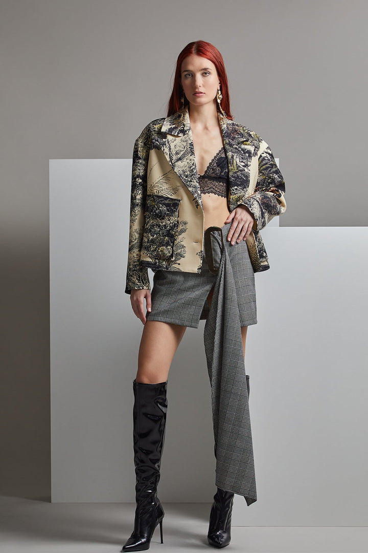 Printed Oversized Jacket with Top and Skirt