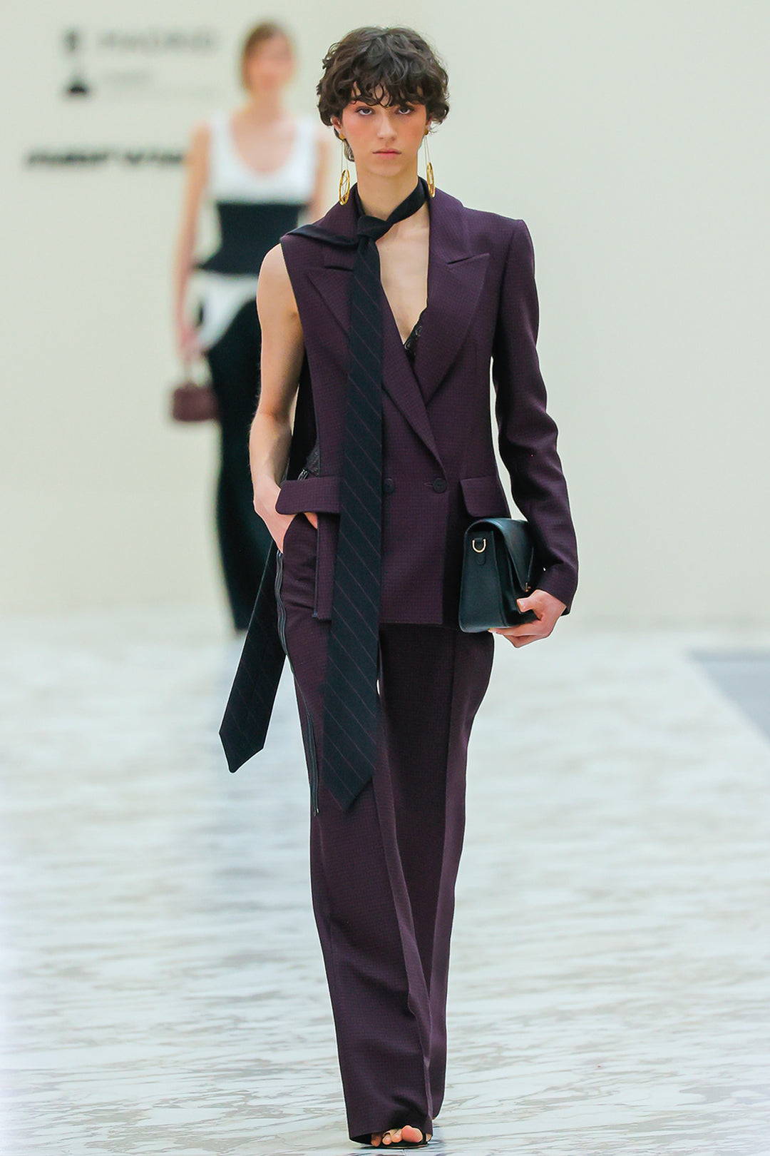 Long Jacket and Trousers Ensemble with Belt Detail