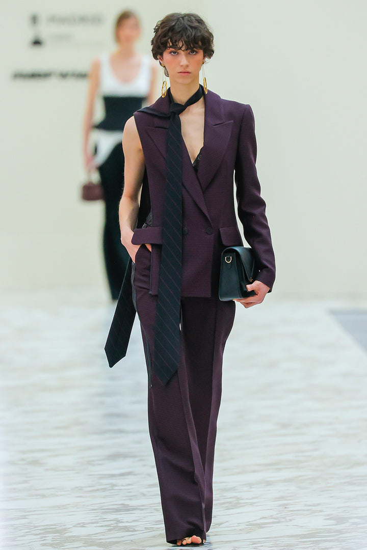 Long Jacket and Trousers Ensemble with Belt Detail