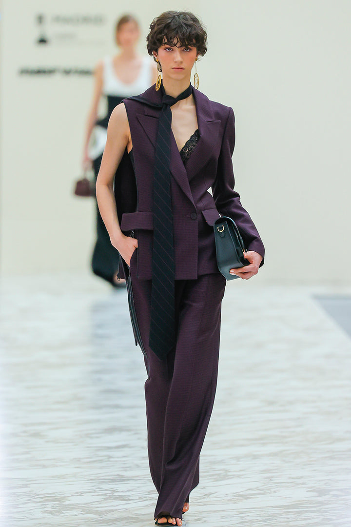 Long Jacket and Trousers Ensemble with Belt Detail