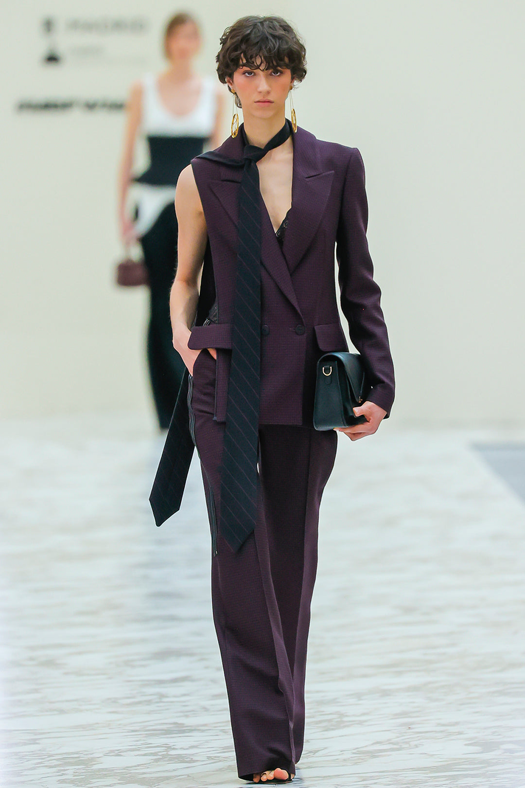 Long Jacket and Trousers Ensemble with Belt Detail