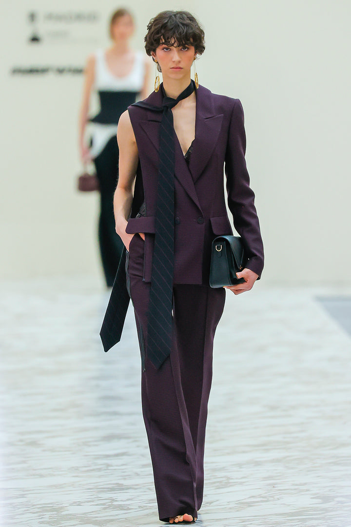 Long Jacket and Trousers Ensemble with Belt Detail