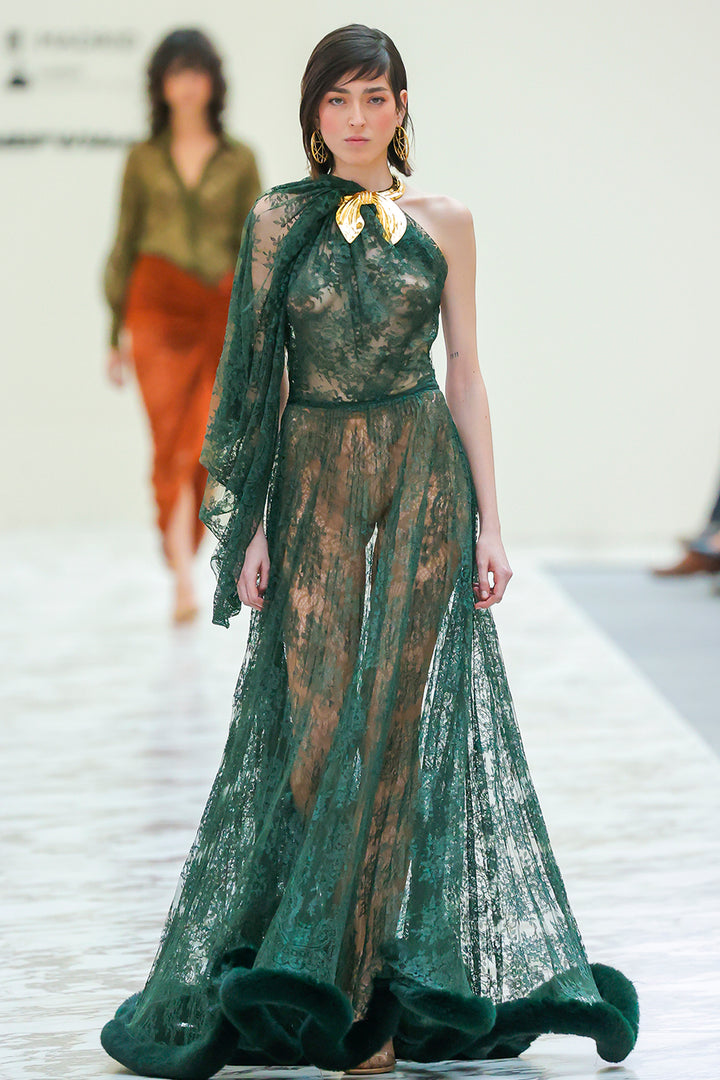 A-Line Dress with Sheer Lace Overlay