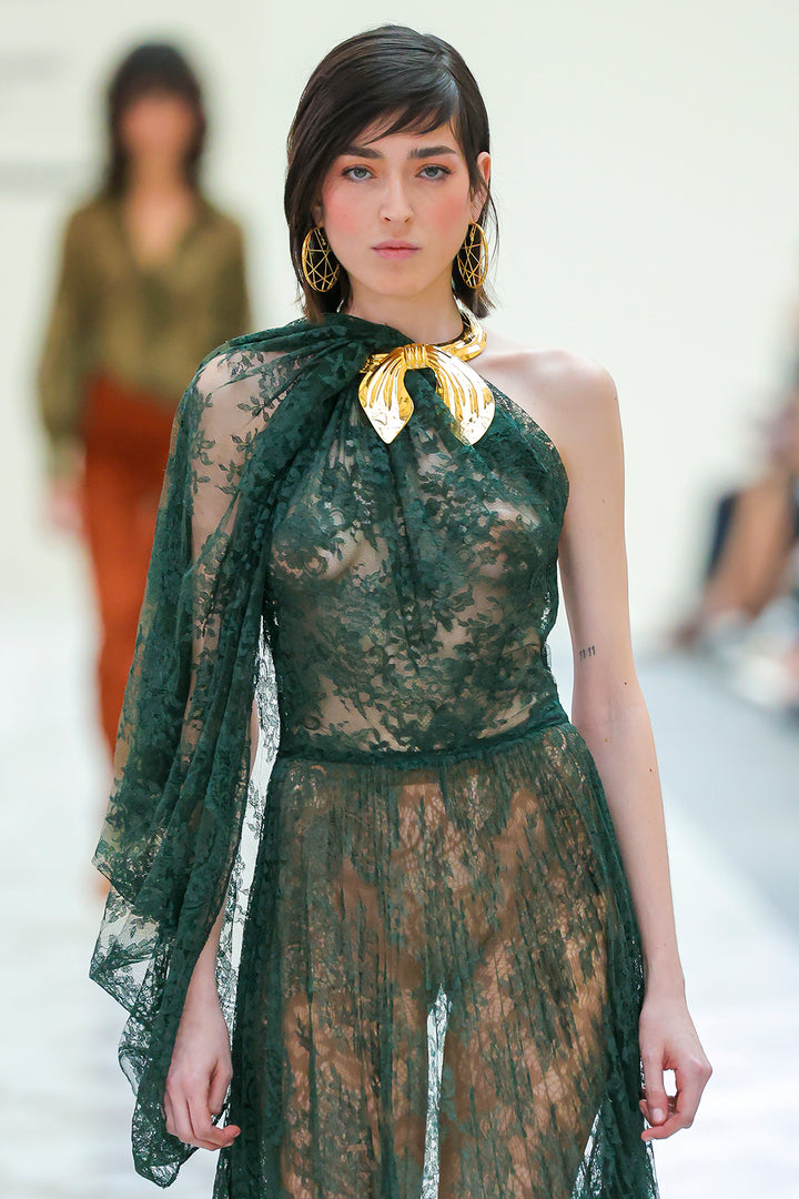 A-Line Dress with Sheer Lace Overlay