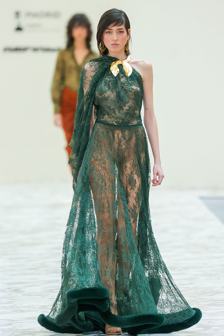 A-Line Dress with Sheer Lace Overlay